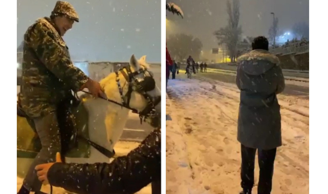 Bir Vatandaş Yollar Kapanınca Atla Gezmeye Çıktı