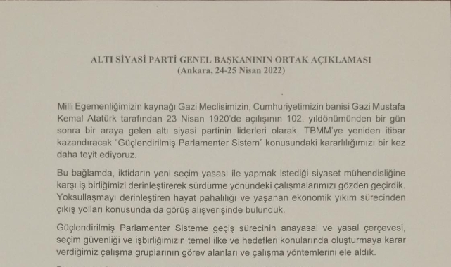 Altı Siyasi Parti Genel Başkanı Ortak Açıklama Yayımladı