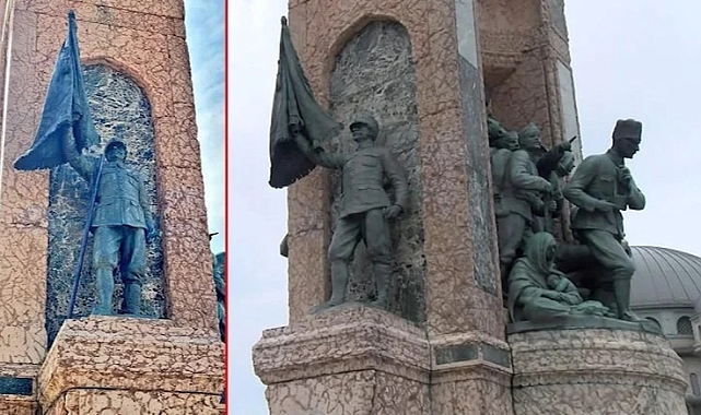 Taksim Cumhuriyet Anıtı'nın Sancak Direği Kırıldı