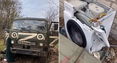 Kherson'da Vurulan Bir Rus Tankı, Yanındaki Çamaşır Makinesiyle Görüntülendi
