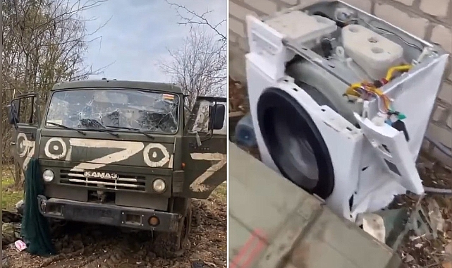 Kherson'da Vurulan Bir Rus Tankı, Yanındaki Çamaşır Makinesiyle Görüntülendi