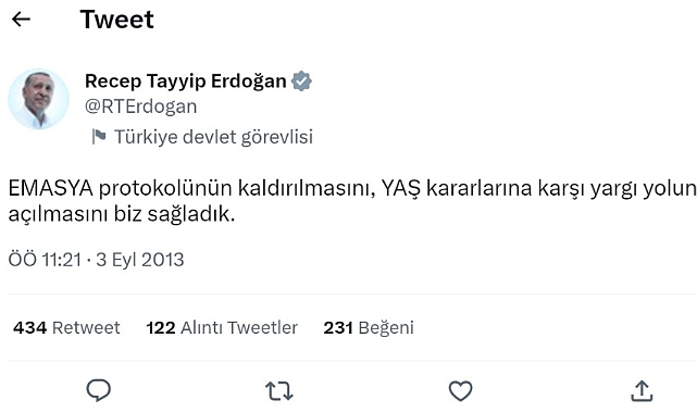Erdoğan'ın 2013'te Attığı 'EMASYA' Tiviti Gündem Oldu