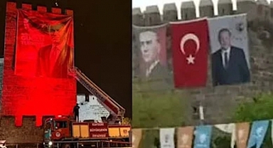 Seçim Kurulu Kayseri Kalesi'ne Asılan Akar ve Erdoğan Afişlerinin İndirilmesine Karar Verdi