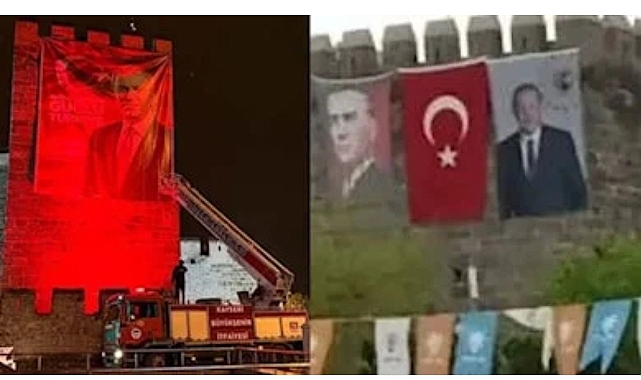 Seçim Kurulu Kayseri Kalesi'ne Asılan Akar ve Erdoğan Afişlerinin İndirilmesine Karar Verdi