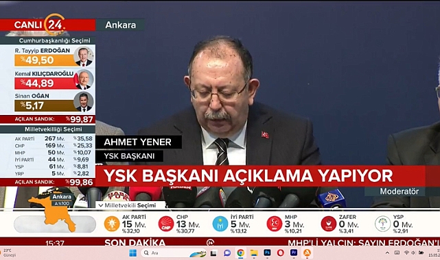 YSK Başkanı Seçimin Kesin Olmayan Sonuçlarını Açıkladı