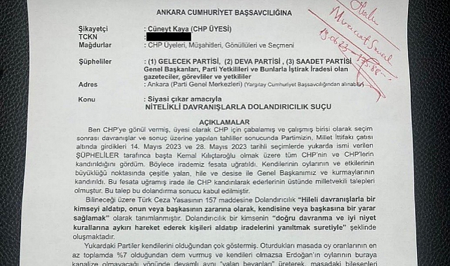 CHP Üyesi; Gelecek, DEVA ve Saadet Partilerinden Şikayetçi Oldu