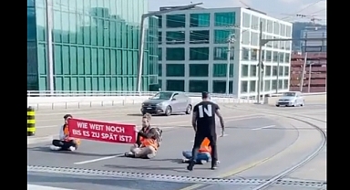 İsviçre'de Yolu Kapatan İklim Teröristleri Bir Adam Tarafından Yol Kenarına Atıldı