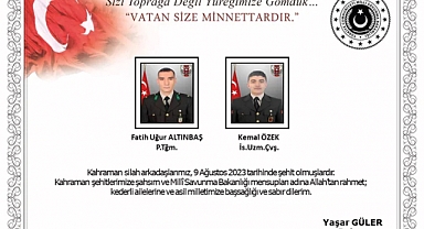 Pençe-Kilit Harekat Bölgesinde İki Kahraman Türk Askeri Şehit Oldu