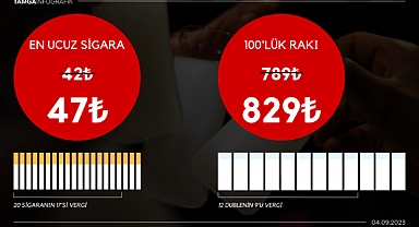 20 Dal Sigaranın 17'si, 12 Duble Rakının 9'u Vergi