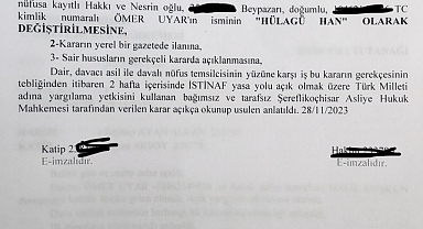 Bir Vatandaş Mahkeme Kararıyla İsmini 'Hülagü Han' Olarak Değiştirdi