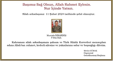 Pençe-Kaplan Operasyonu Bölgesinde Meydana Gelen Araç Kazasında Bir Askerimiz Şehit Oldu