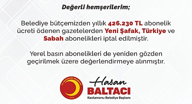 AKP'den CHP'ye Geçen Kastamonu Belediyesi'nin İktidar Yanlısı Gazetelere Yılda 426 Bin TL Ödediği Ortaya Çıktı: CHP'li Yeni Başkan Baltacı Abonelikleri İptal Etti