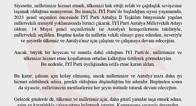 İYİ Parti Antalya Milletvekili Aykut Kaya, CHP Lideri Özel ile Görüşmesinin Ardından İstifa Etti