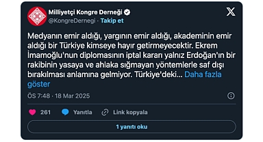Milliyetçi Kongre Derneği'nden İmamoğlu'nun Diplomasının İptaline Tepki: AKP ve MHP'nin Teröristlerle Yeni Geliştirdiği İşbirliğinin Yarattığı Türkiye...