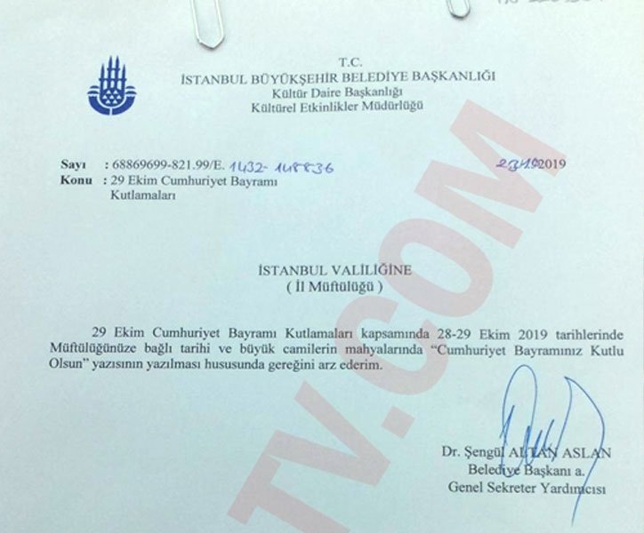 İBB'den Müftülüğe Yazı