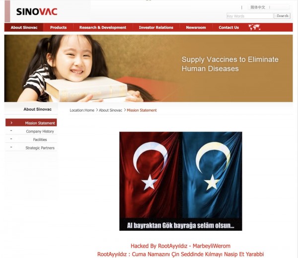 Çinli Aşı Firması Sinovac'ın İnternet Sitesi Hacklendi