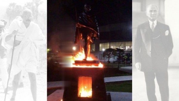 Ermeniler 'Atatürk'ün Dostu' Diyerek Gandi Heykelini Ateşe Verdi