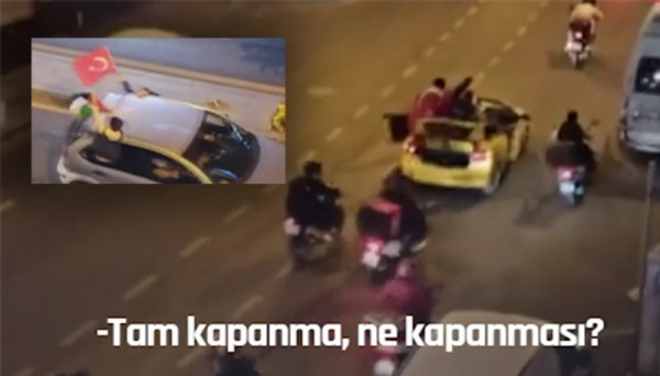 'Bize Kadar Tam Kapanma'da Filistin Bayraklı Asker Eğlencesi Konvoyu