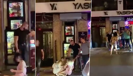 Taksim'de Gece Kulübünden Çıkardığı Kadını Tekme Tokat Dövdü