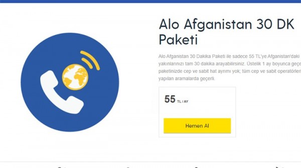 Turkcell'den 'Alo Afganistan 30 Dakika Paketi'