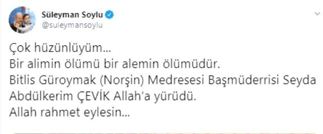 Sözde Şeyh İçin Soylu'dan Taziye Mesajı