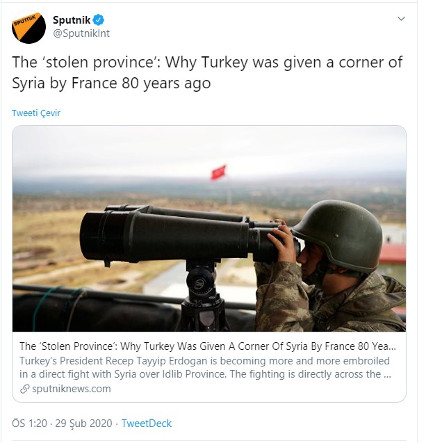 Rus Propaganda Haber Ajansı Sputnik Topraklarımıza Göz Dikti!